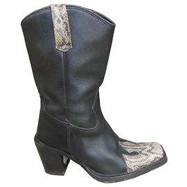 Autre Marque Bianco Footwear Lederstiefel mit Python-Print Schwarz Python drucken