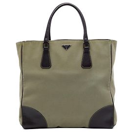 Prada Beige Cinghiale Trimmed Canvas Canapa Tote Other Dark brown