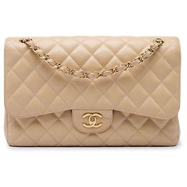 Chanel Beige Jumbo Classic Caviar Double Flap Beige