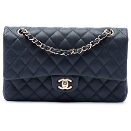 Chanel Blue Medium Classic Caviar Double Flap Blau Marineblau