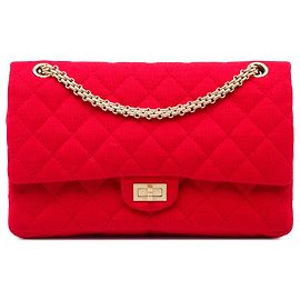 Chanel Red Quilted Jersey Reissue 2.55 Double Flap 226 Roja