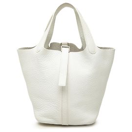 Hermès White Clemence Picotin 18 Weiß