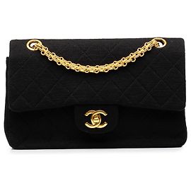Chanel Black Small Classic Jersey Double Flap Preto