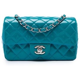 Chanel Blue Mini Rectangular Classic Patent Single Flap Blu Turchese
