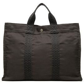 Hermès Gray Canvas Herline MM Marrom Cinza antracite