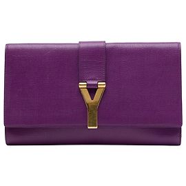 Autre Marque Saint Laurent Purple Textured Leather Chyc Ligne Clutch Purple Dark purple