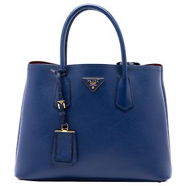 Prada Blue Medium Saffiano Cuir Double Handle Satchel Azul Azul escuro