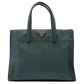 Sac Tote Prada Green Saffiano Soft Triple Pocket Vert Vert foncé