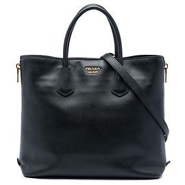 Sac cabas convertible Prada en cuir Saffiano noir avec fermeture éclair latérale Noir