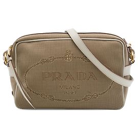 Bolsa Camera Prada em lona Canapa bege com logo Bege