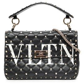 Valentino Black Medium Lambskin VLTN Rockstud Spike Satchel Black
