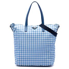 Bolsa Satchel Prada em Tessuto Stampato Azul Azul Azul claro