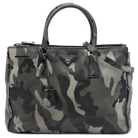 Bolsa Prada Galleria Double Zip Medium Saffiano Lux Camouflage Cinza Marrom
