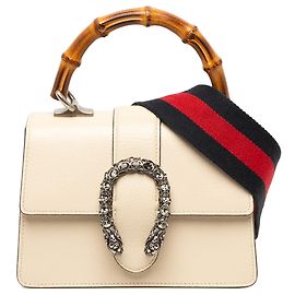 Borsa Satchel Mini Dionysus Web in pelle di vitello bianca con bambù Gucci Bianco Crudo