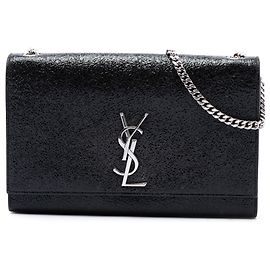Autre Marque Saint Laurent Black Medium Crackled Patent Monogram Kate Crossbody Noir