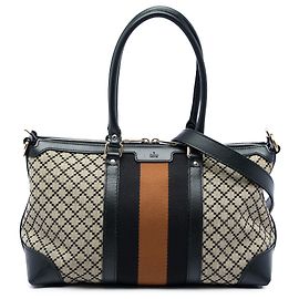 Bolsa Satchel Gucci em lona Diamante bege e Web Bege