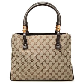 Gucci Beige GG Canvas Bamboo Tote Beige