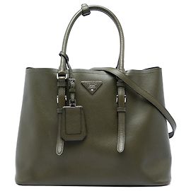 Mala Prada Large Saffiano Cuir de Alça Dupla, Verde Verde Verde oliva