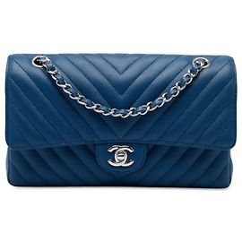 Chanel Blue Medium Classic Chevron Caviar Double Flap Bleu Bleu foncé