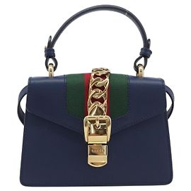 Gucci Sylvie Top Handle Leather Mini Blu navy