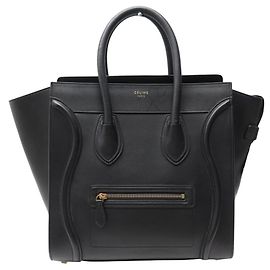 Céline SAC A MAIN CELINE LUGGAGE CABAS CUIR NOIR MEDIUM BLACK LEATHER HANDBAG Noir