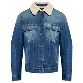 Dolce & Gabbana blue denim jacket with fur collar Blue