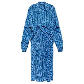 Balenciaga Midi Kleid Blau mit Print Blau