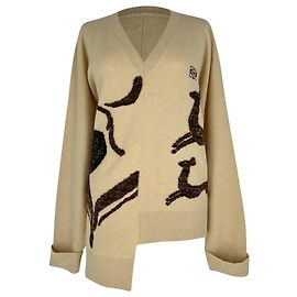 Sweater Assimétrico Loewe com Cervo em Lã Bege Marrom Bege