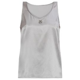 Dolce & Gabbana Top de seda con aplique de logotipo Gris