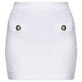 Balmain Saia curta de tweed com aplicações Branco