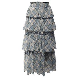 Saia Maxi com Camadas Xadrez Free People em Algodão Multicolor Multicor