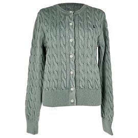 Ralph Lauren Cardigan mit Zopfstrick aus grüner Baumwolle Grün