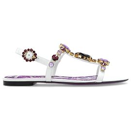 Dolce & Gabbana Leather sandals with shimmering crystals White