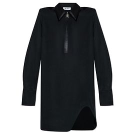 The Attico Black Wool Collared Mini Dress Black