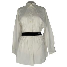 Robe chemise courte Prada à boutons en coton blanc Blanc