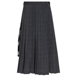 Saia Balenciaga de lã cinza com padrão xadrez e plissada Cinza