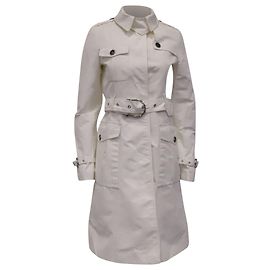 Burberry Single-breasted Belted Trench Coat in White Polyamide White
