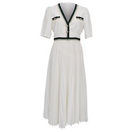Robe midi plissée Sandro en viscose blanche Blanc Écru