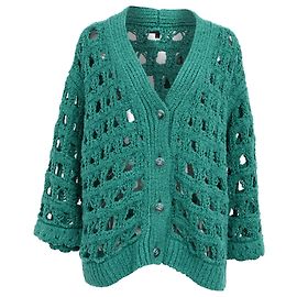 Cardigã de malha entrançada Chanel em algodão verde Verde