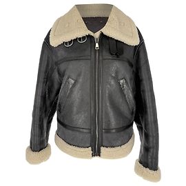 Autre Marque Halfboy Aviator Shearling Jacke aus schwarzem Leder Schwarz