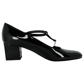 Céline Escarpins T-Strap Celine Triomphe en cuir verni noir Noir