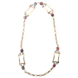 Autre Marque Gold-Tone Geometric Long Necklace with Multicolour Gemstone Beads Multiple colors Other