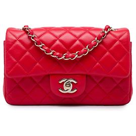 Red Chanel Mini Rectangular Classic Lambskin Single Flap Crossbody Bag Red