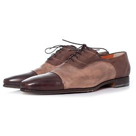 Santoni, Brown grained leather cap toe Oxford Brown