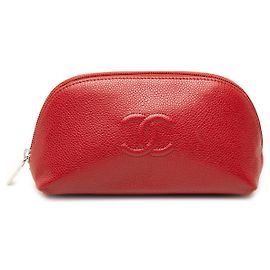 Red Chanel CC Caviar Cosmetic Pouch Red