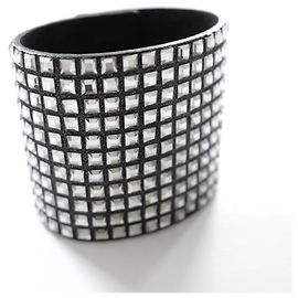 Balmain Crystal Embellished Leather Cuff Bracelet Black Silvery