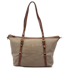 Tote Prada em lona Canapa com logo castanho Marrom