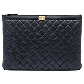 Black Chanel Large Quilted Caviar Boy O Case Clutch Black