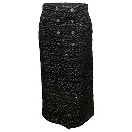 Black & Silver Chanel Sequin-Embellished Wool Tweed Midi Skirt Size FR 40 Black