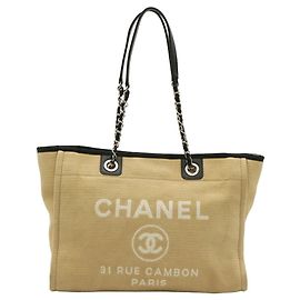 Chanel Deauville Line Tote MM Medium Bag Schwarz Beige